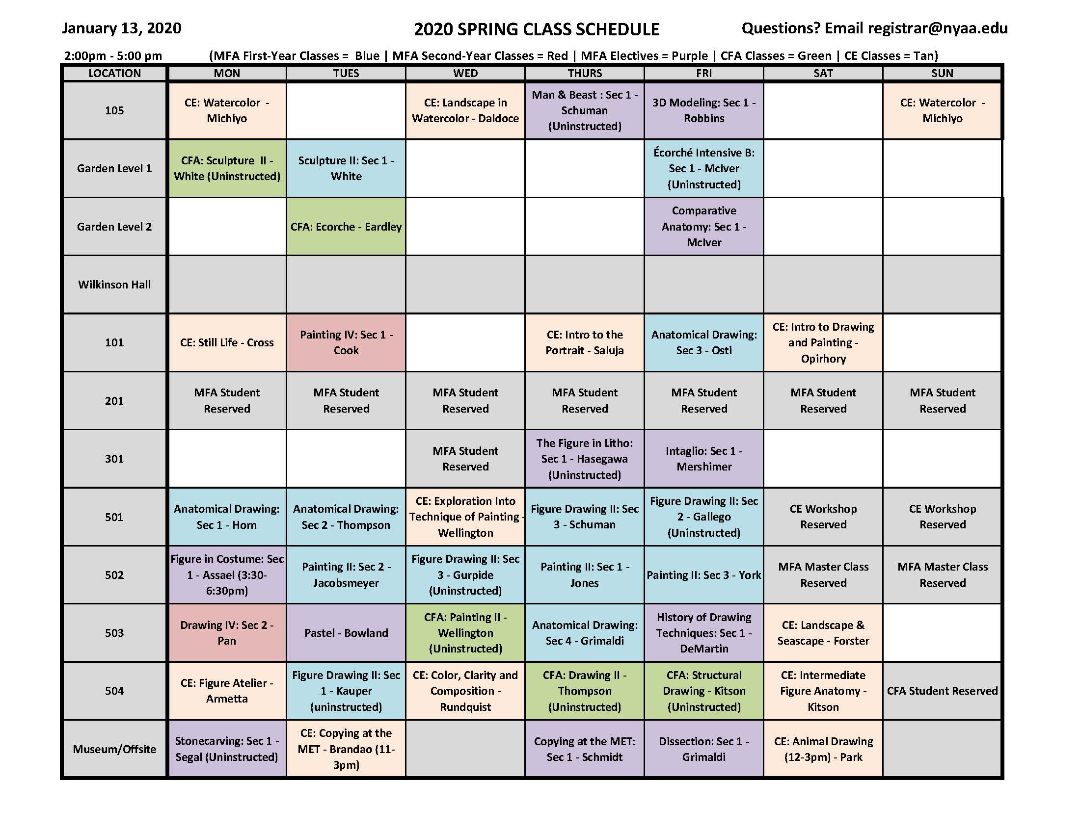 Class Schedule – New York Academy of Art