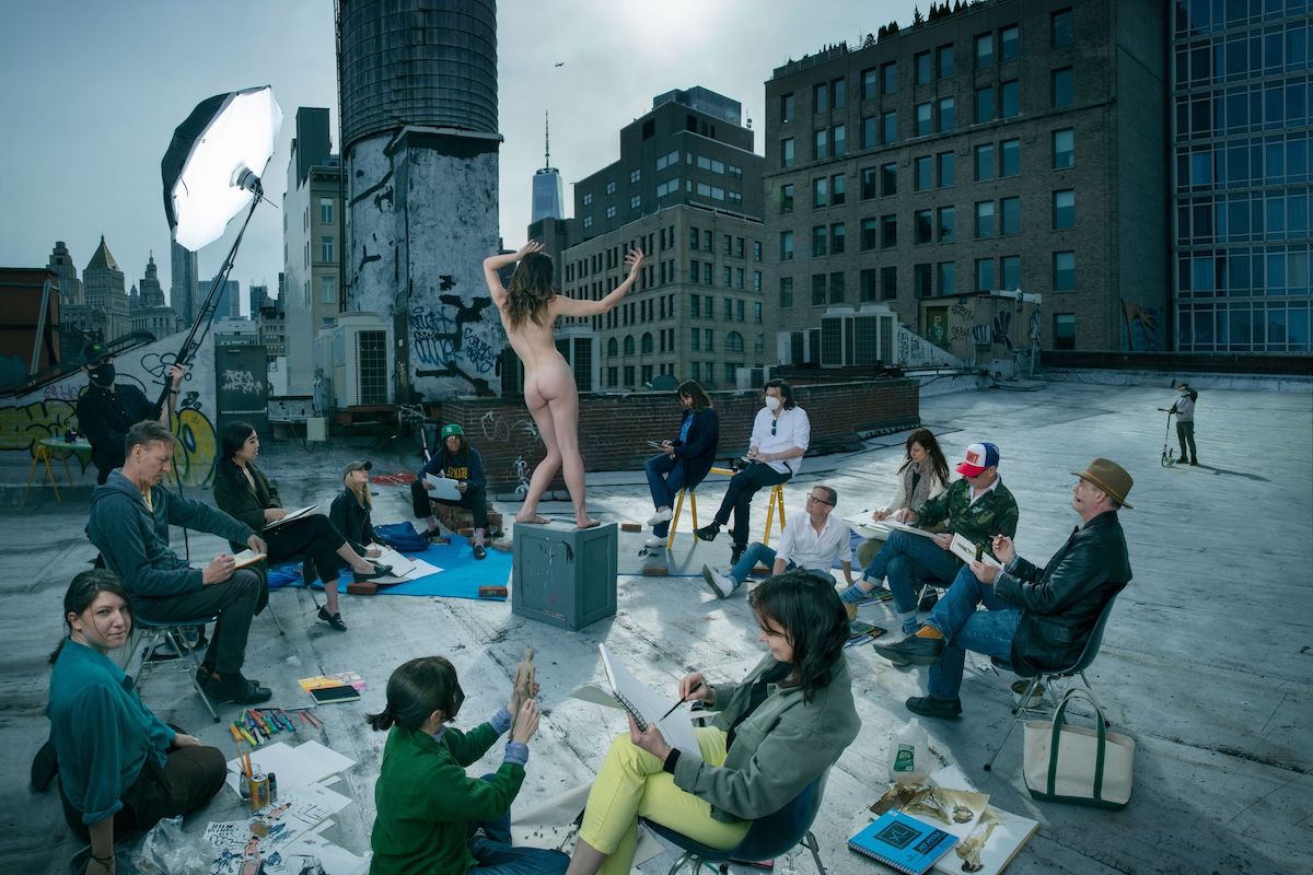 A rooftop drawing session with Academy artists