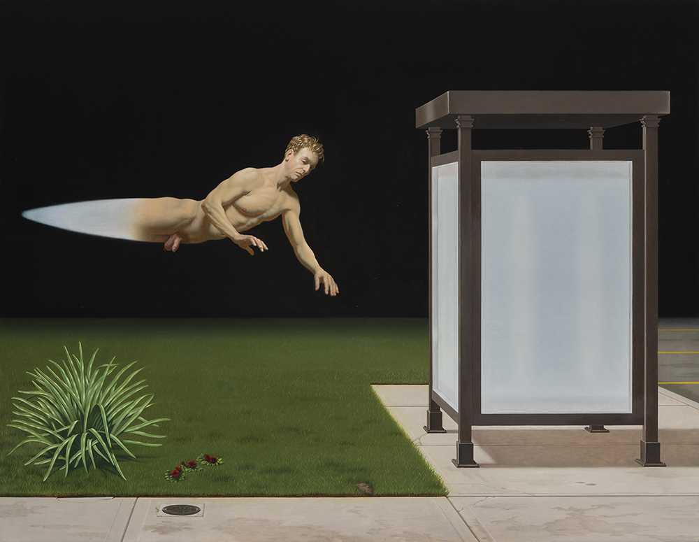 Fantasy #1: Bus Stop, by Kurt Kauper, 2019, oil on birch panel