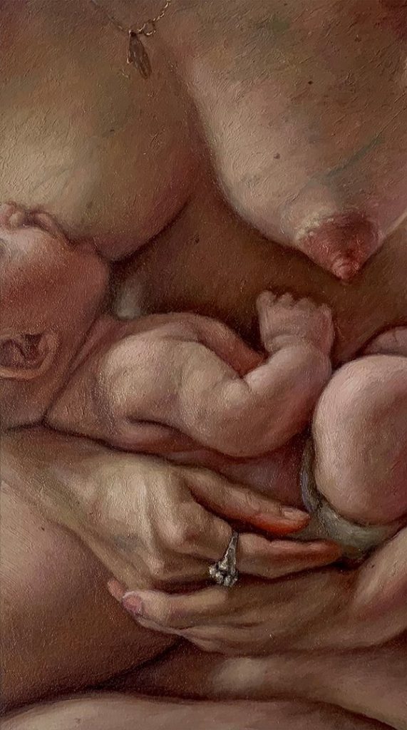 Mother Child, by Michelle Doll, 2021, oil on paper mounted on panel