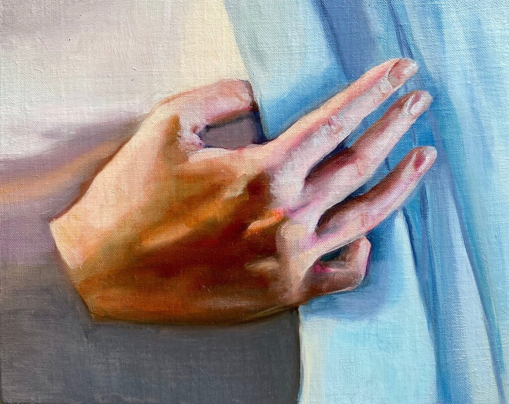 Hand Study, by Sydney Bowers, 2020, oil on linen