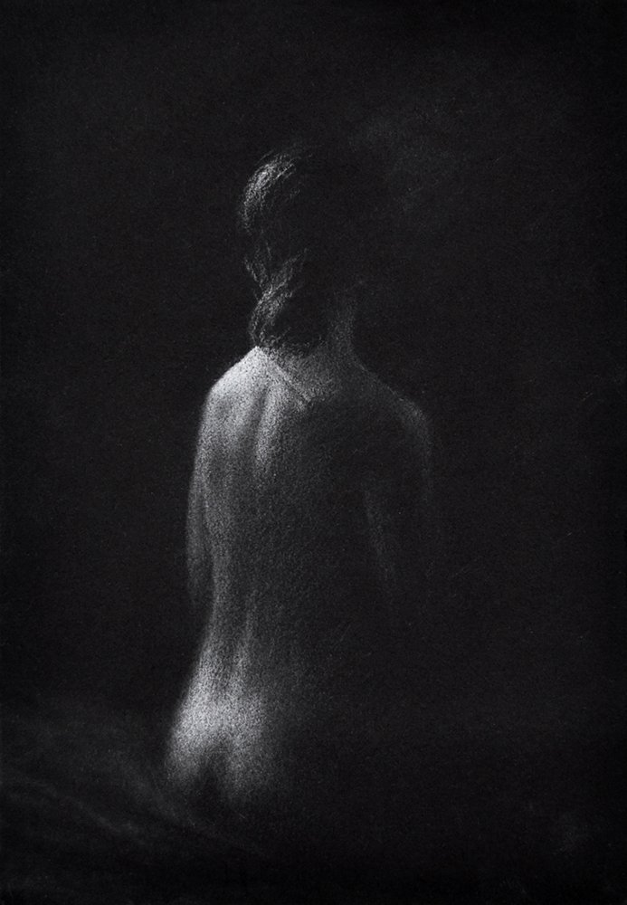 Seated Figure, Will Cotton Drawing Party, by James Adelman, 2019, charcoal and chalk on paper