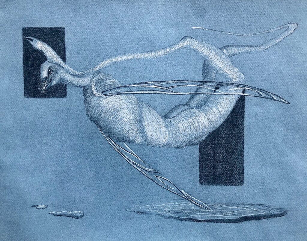 A Dip in the Pond, by Olúwatósìn Adésànyà-Ọlálé̩yẹ, 2020, graphite and chalk on paper