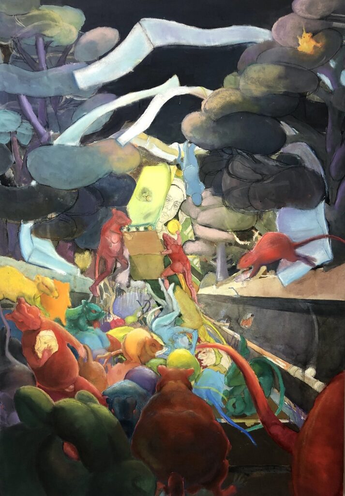 Rat Race, by Oluwatosin Adesanya-Olaleye, 2019, watercolor, gouache, and pastel on Arches paper mounted on panel