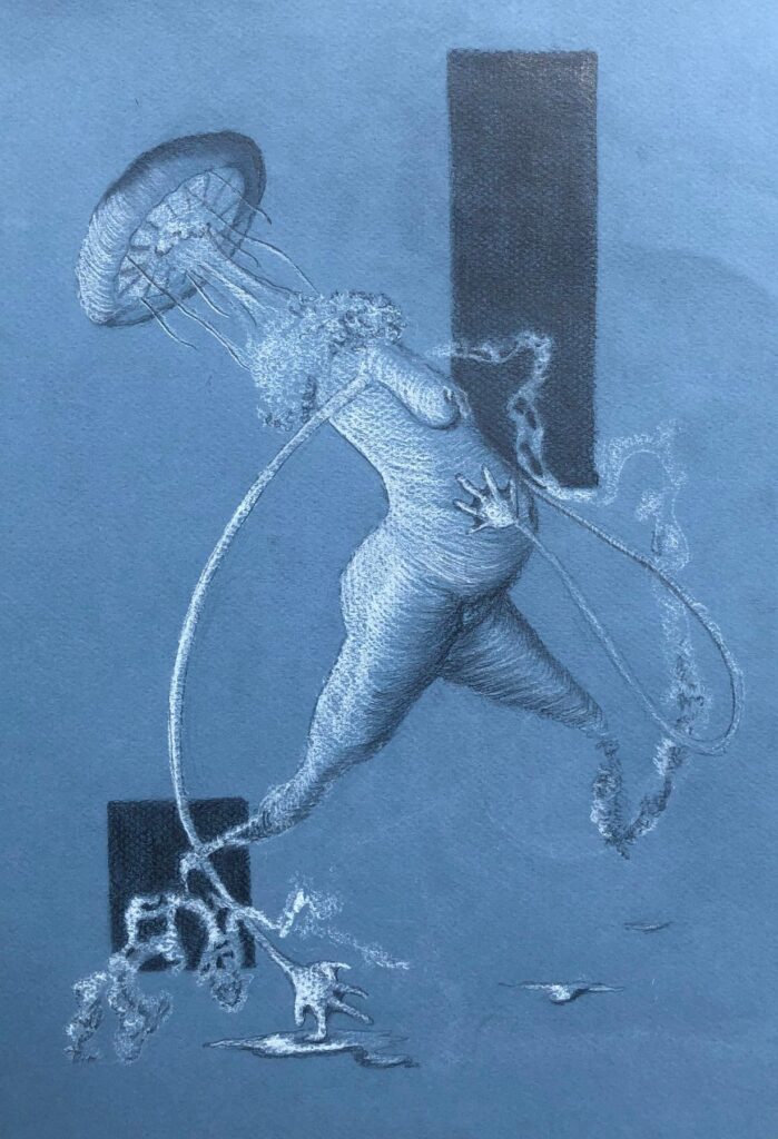 Stinging for Two, by Olúwatósìn Adésànyà-Ọlálé̩yẹ, 2020, graphite and chalk on paper