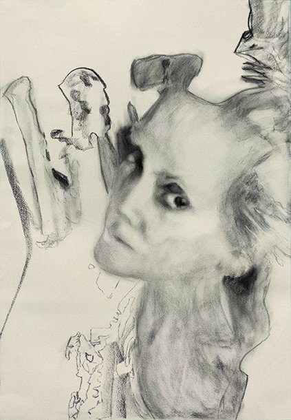Devil Dog, by Michelle Alford, 2020, charcoal on paper