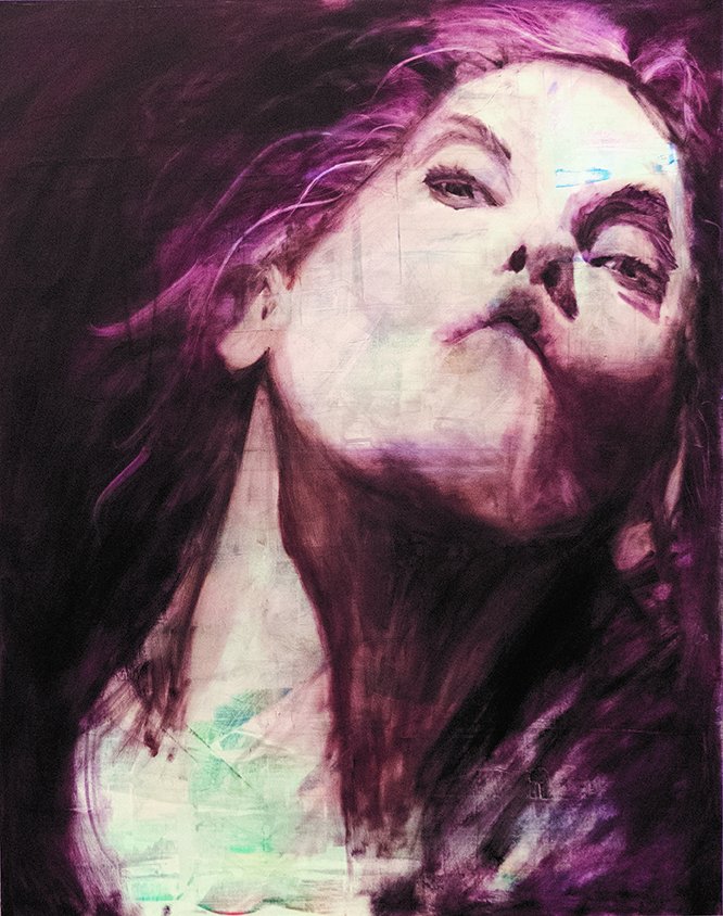 Kiss, by Michelle Alford, 2020, acrylic, oil, and charcoal on canvas