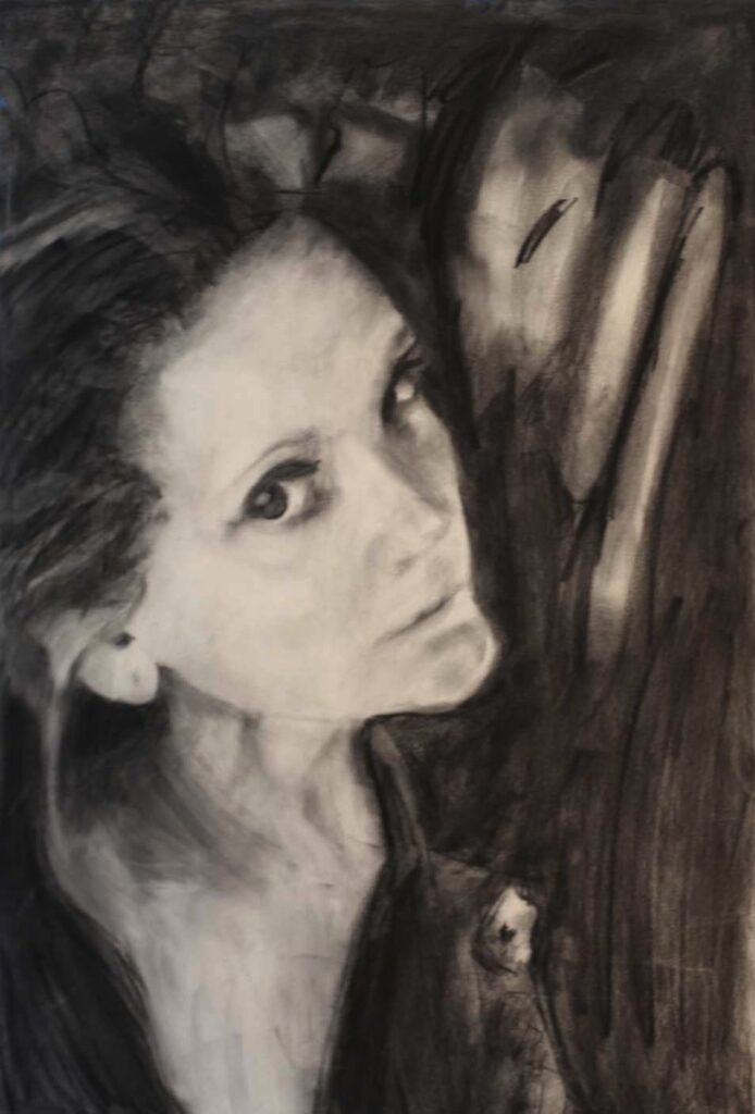 Reverse Devil Dog, by Michelle Alford, 2019, charcoal on paper