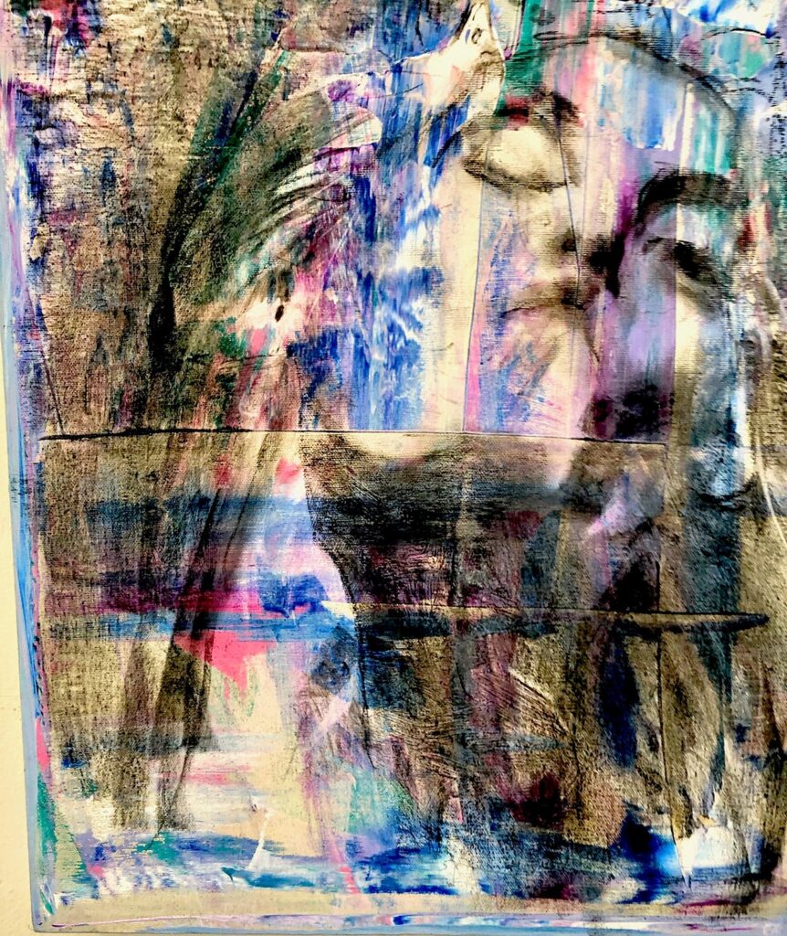 Winky Face, by Michelle Alford, 2020, charcoal, acrylic and oil on canvas