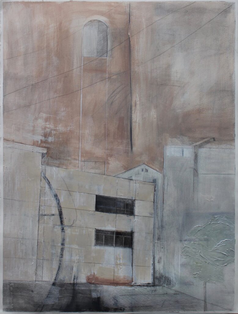 Broiler Room, by Tania Alvarez, 2016, Acrylic, graphite, matte medium, modeling paste on paper