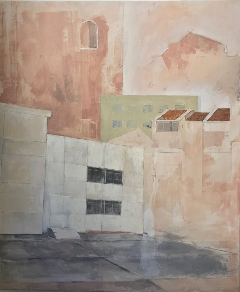 Displaced, by Tania Alvarez, 2016, Acrylic, graphite, modeling paste on linen