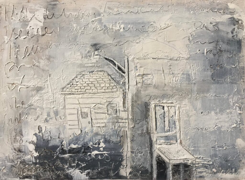 Moving Forward, by Tania Alvarez, 2016, Acrylic, graphite, modeling paste on panel