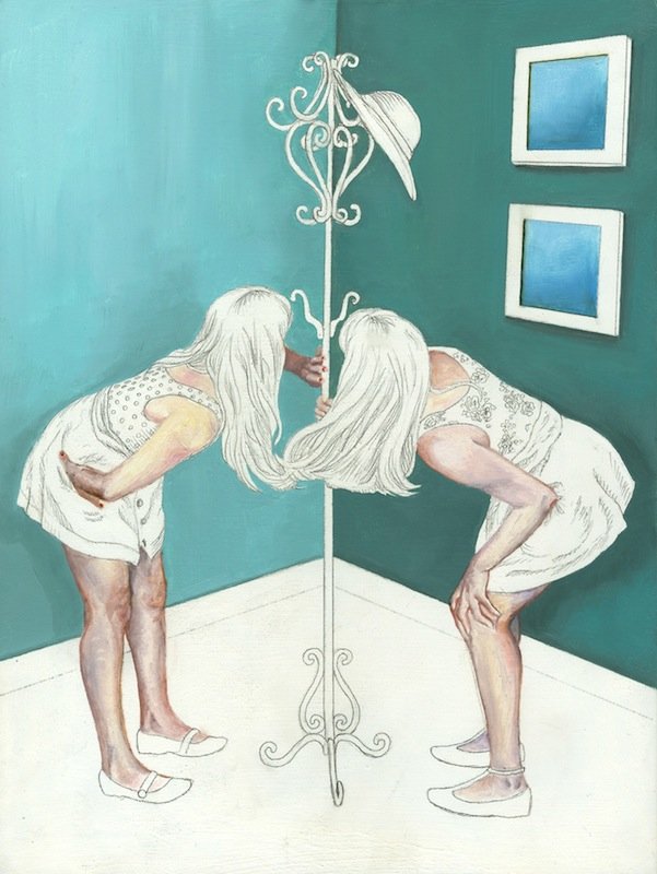 Coat Rack Girls, by Jessica Augier, 2013, Oil and graphite on panel