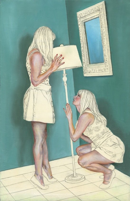 Floor Lamp Girls, by Jessica Augier, 2013, Oil and graphite on linen