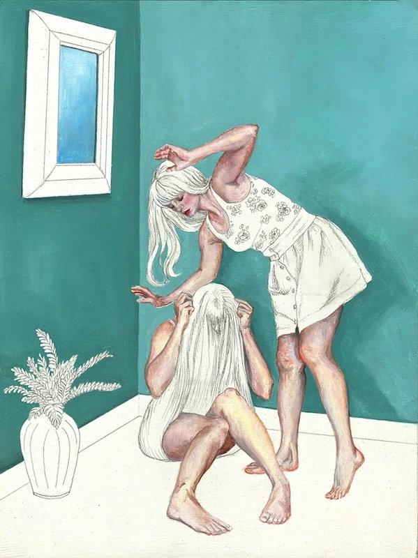 Ritual Girls, by Jessica Augier, 2013, Oil and graphite on panel