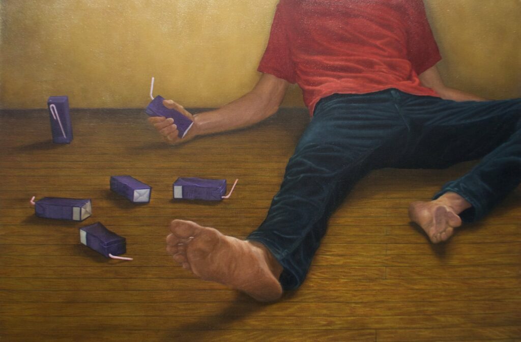 Ode to the Juice Box, by Walker Augustyniak, 2017, Oil on panel