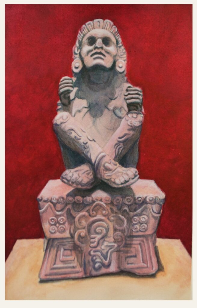 Statue of Xochipilli, by Walker Augustyniak, 2017, Watercolor on hot pressed paper