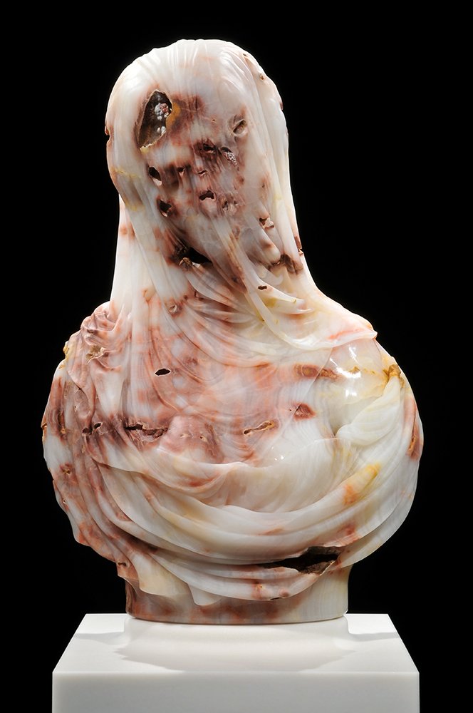 Purity, by Barry X Ball, 2008-2012, steel, pedestal: Macedonian marble, stainless steel, wood, acrylic lacquer, steel