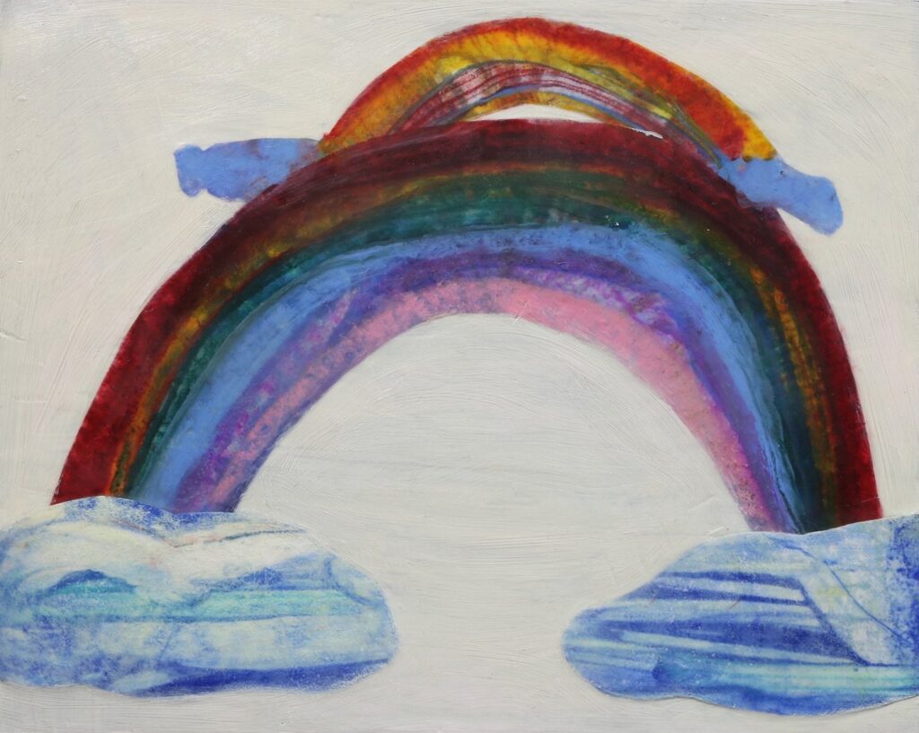 Double Rainbow, by Lydia Baker, 2020, encaustic and oil on wood