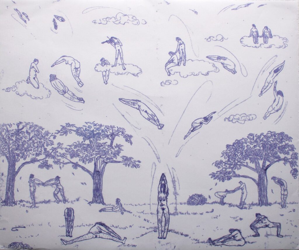 Field Day, by Lydia Baker, 2020, ink monotype on masa paper