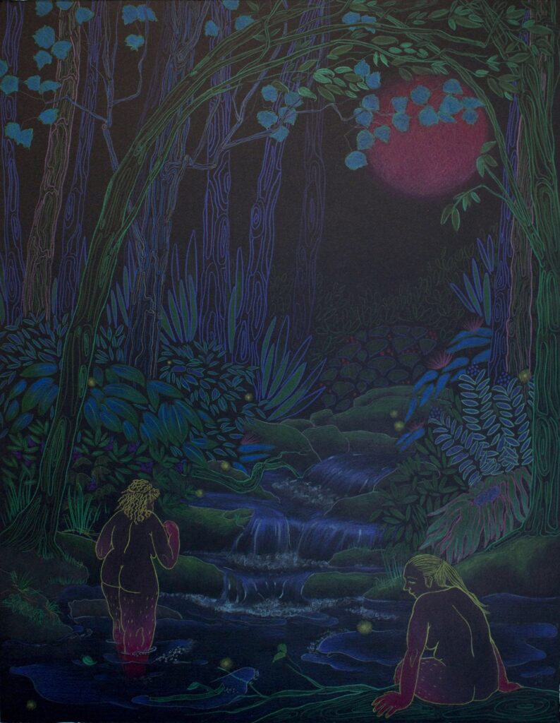 Pink Moon, by Lydia Baker, 2020, pencil on Rives BFK paper