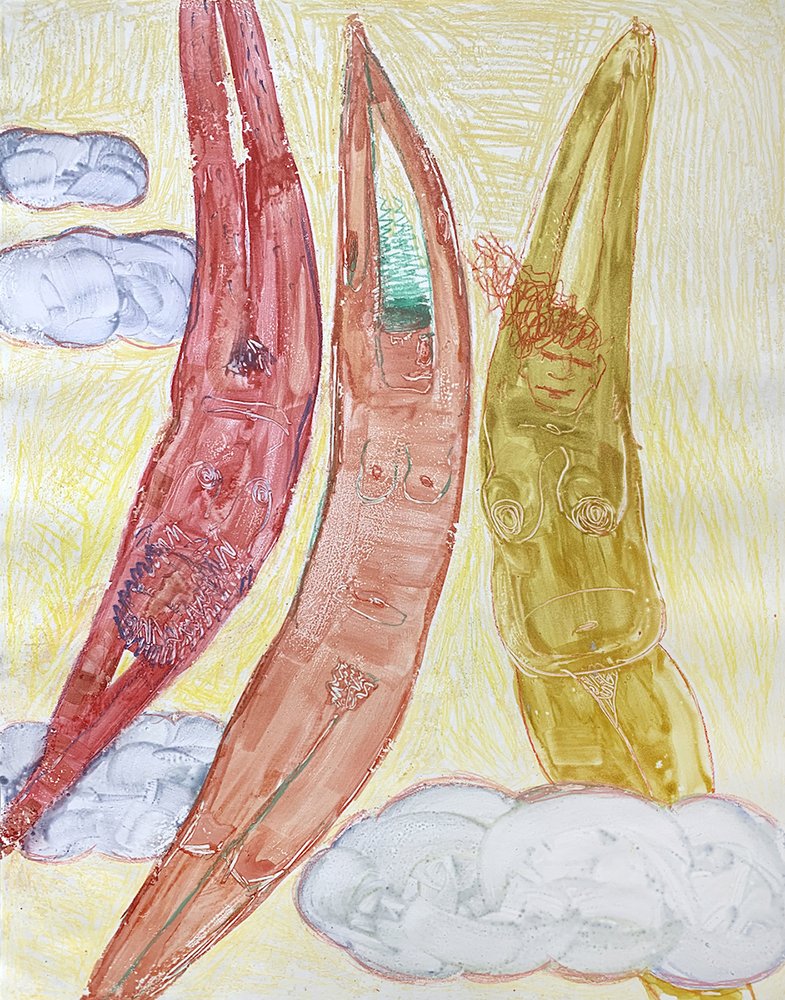 Three at First Light, by Lydia Baker, 2020, watercolor monotype on paper