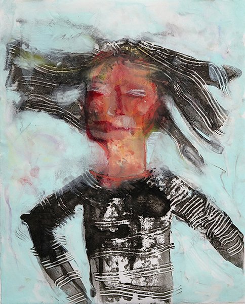Windy Day, by Lydia Baker, 2019, encaustic on mulberry paper