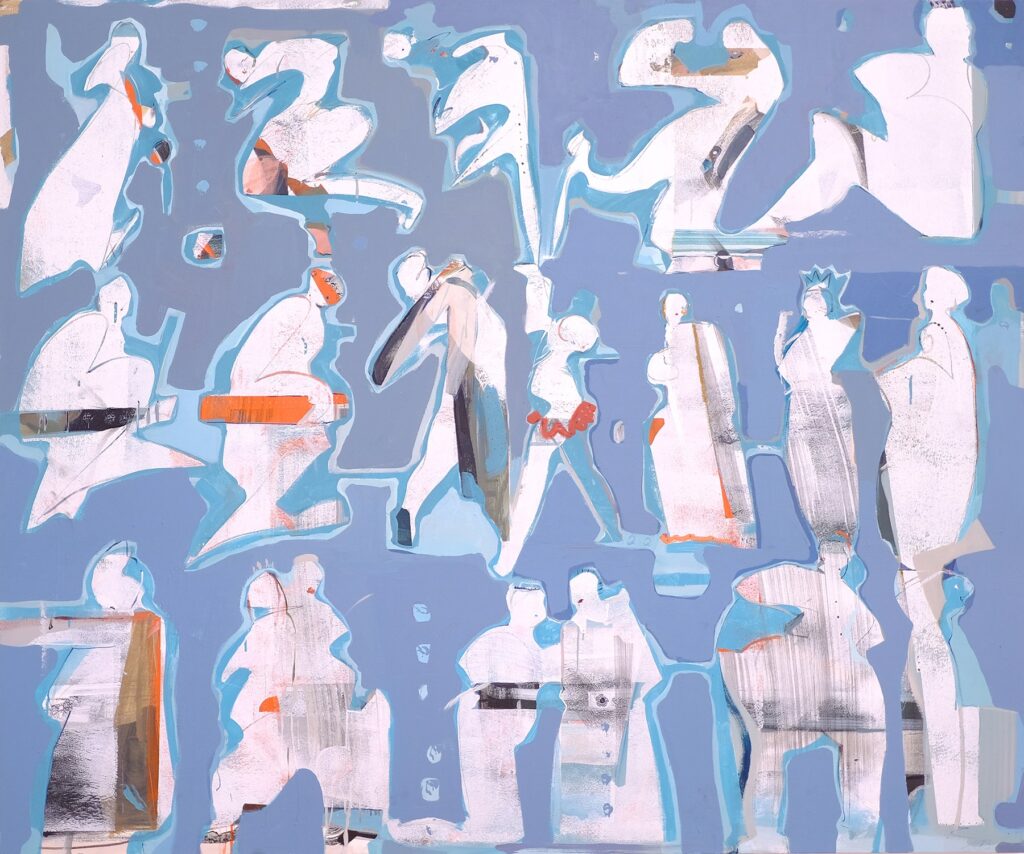 Figures in Blue, by Mary Ball, 2018, acrylic on canvas