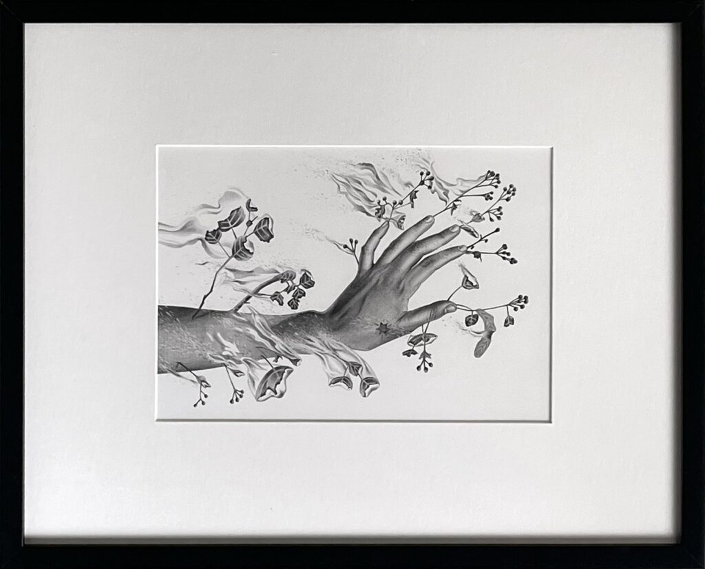 by Antônia de Oliveira Bara, 2023, wood, 2023, graphite on paper