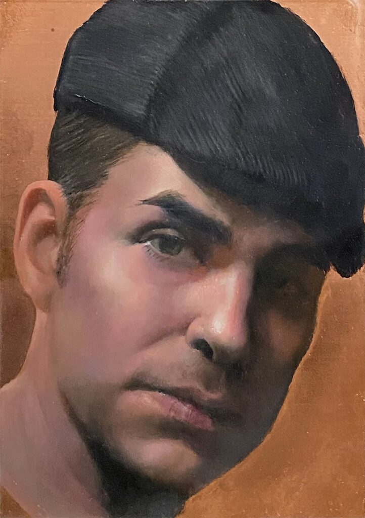 Self-Portrait on Copper, by James Xavier Barbour, 2020, oil on copper panel