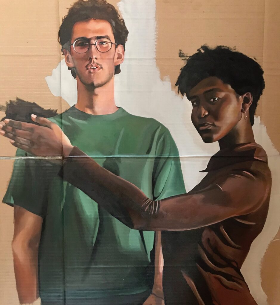 Peter and Natalie, by Merritt Barnwell, 2018, oil on cardboard