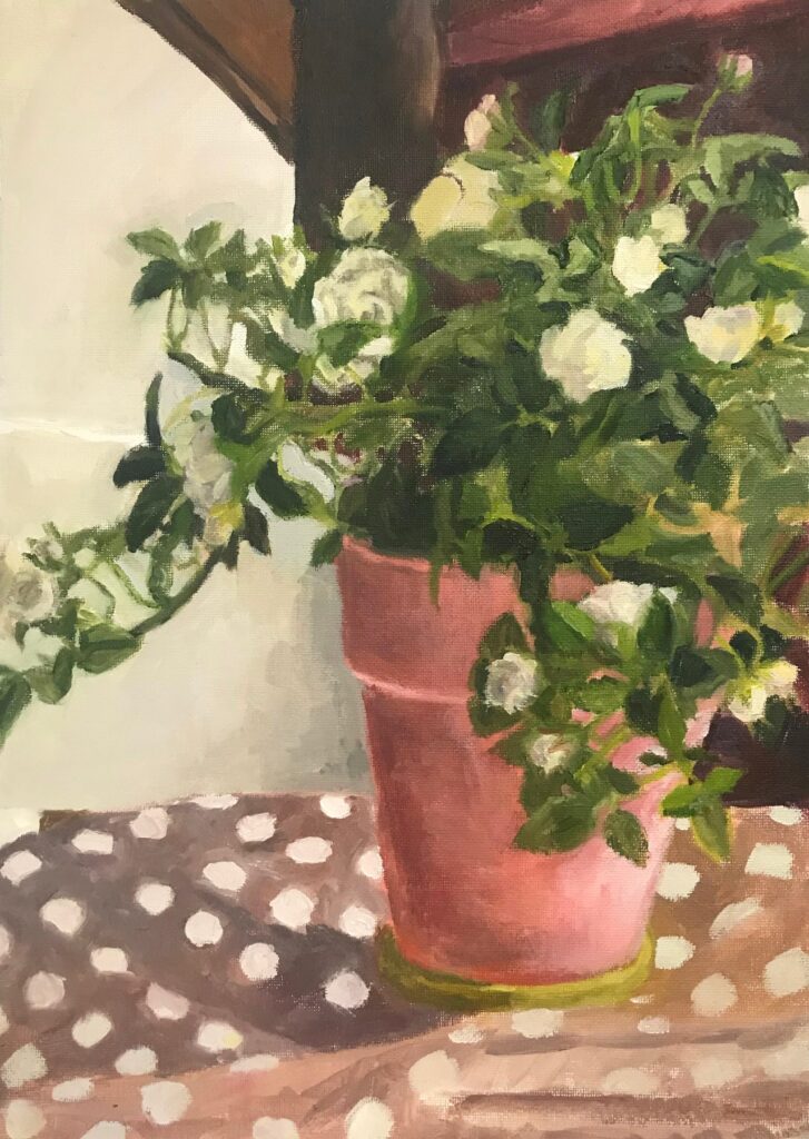 White Roses, by Antonia Barolini, 2018, oil on canvas paper
