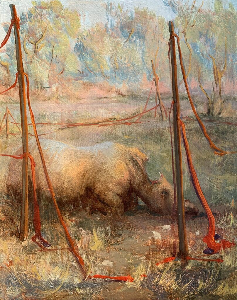 Rhino Conservation, Future, by Taissia Basaria, 2019, oil on wood