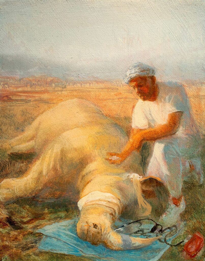 Rhino Conservation, Present, by Taissia Basaria, 2019, oil on wood