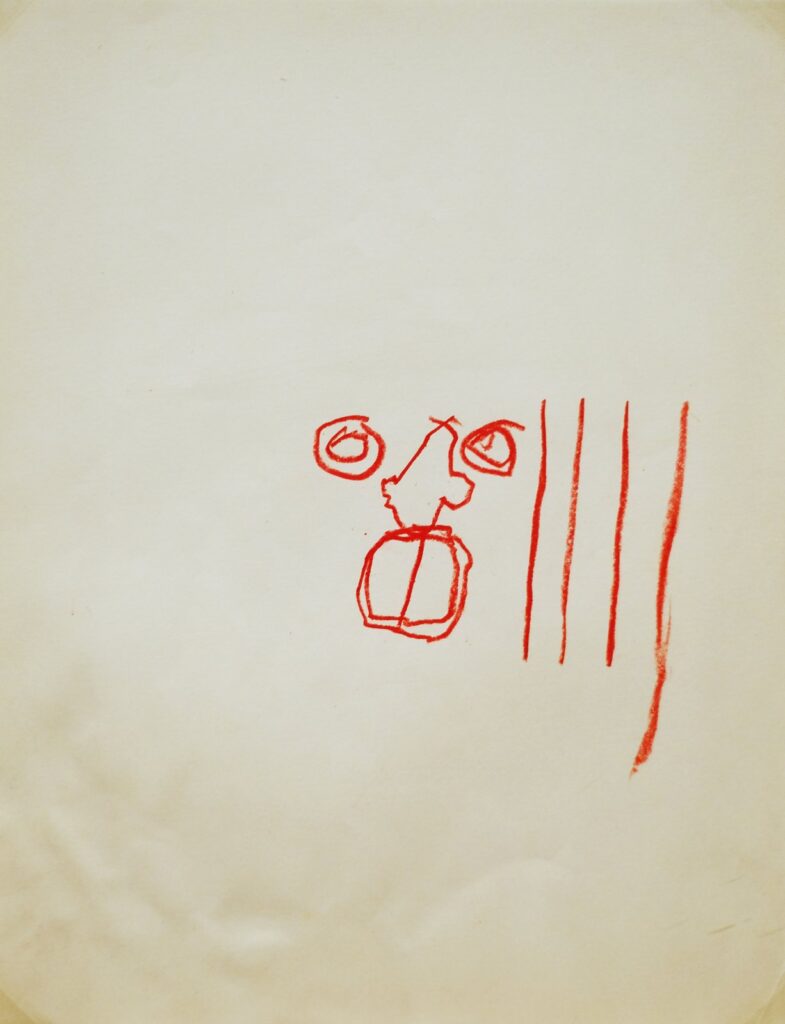 Untitled [Red Face with 4 Lines], by Jean-Michel Basquiat, 1981