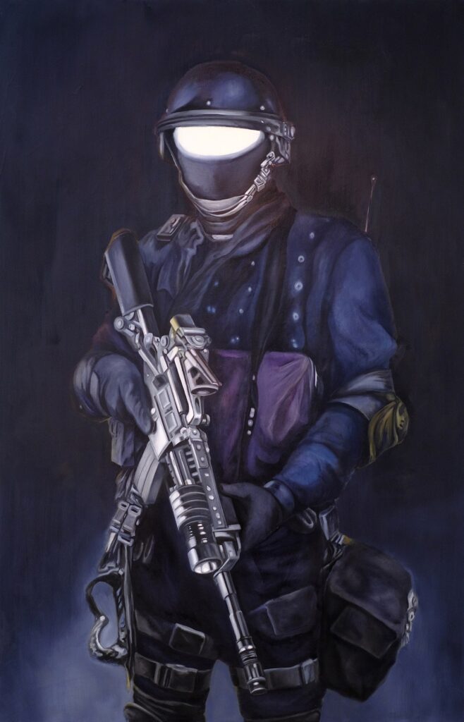 Soldier.X, by Carlos Bautista, 2018, oil on canvas