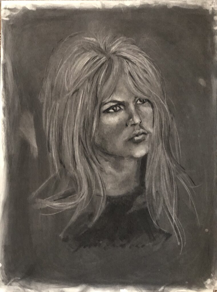 Briggitte Bardot, by Dayana Beisenova, 2020, charcoal on paper