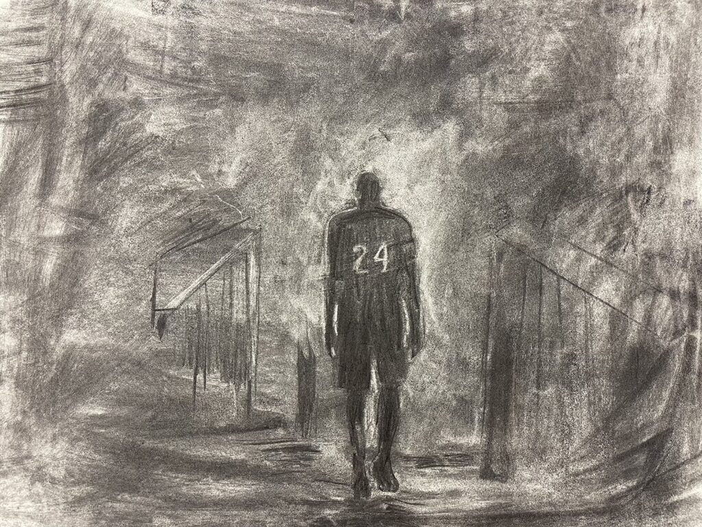 Gone 2, by Dayana Beisenova, 2020, charcoal on paper