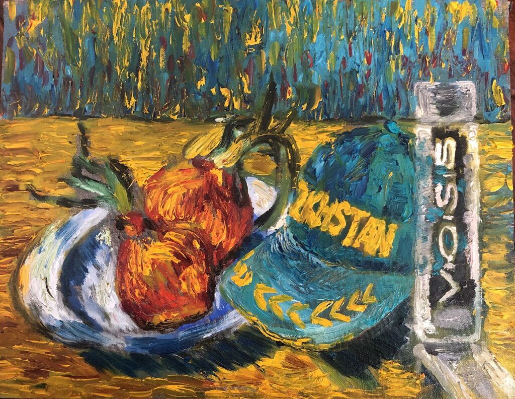 Kazakh Still Life, by Dayana Beisenova, 2020, oil on canvas panel
