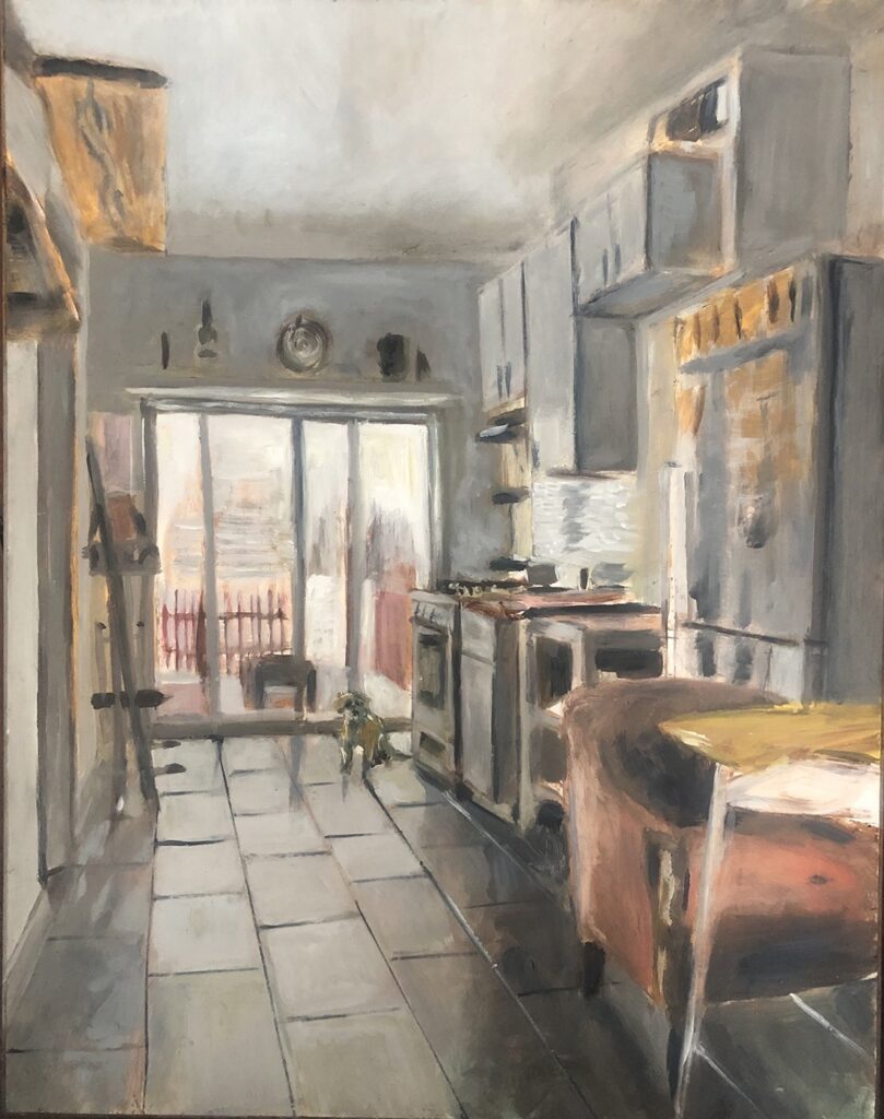 Pandemic Kitchen, by Dayana Beisenova, 2020, oil on canvas panel
