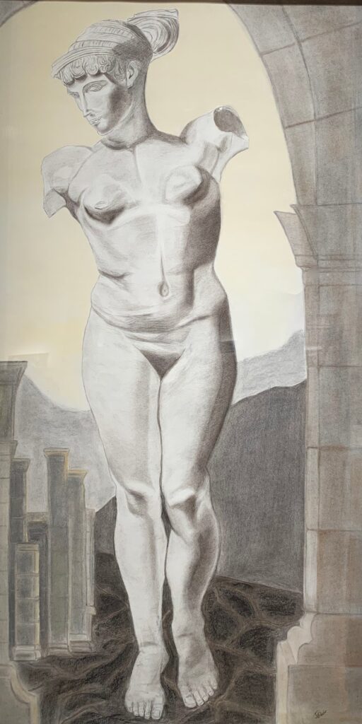 Esquiline Venus, 1st Century BC, by Joan M. Blair, 2019, charcoal and chalk on paper