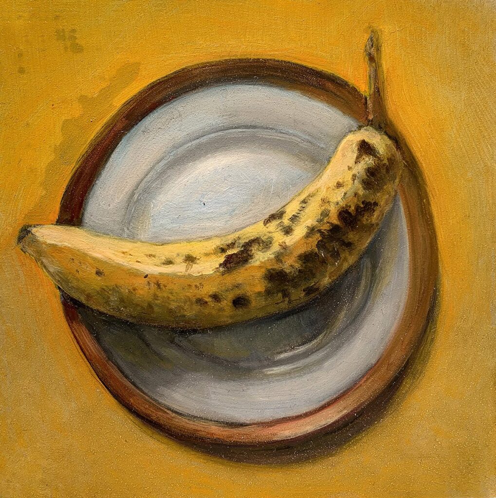 Banana, by Holly Blum, 2020, oil on board