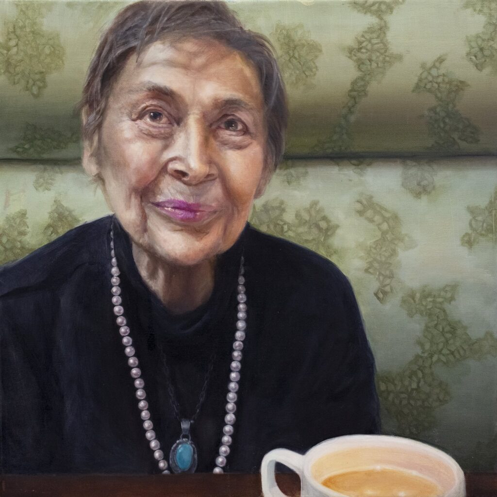 One More Cup Of Coffee, by Holly Blum, 2020, oil on canvas