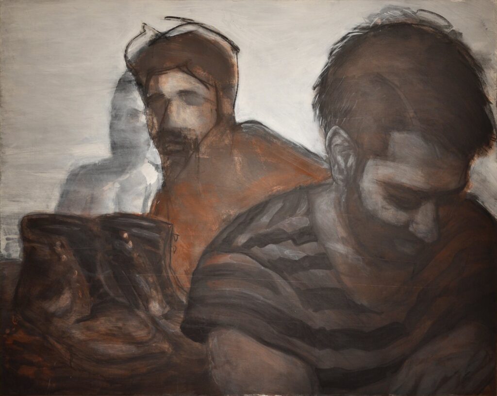 Father's Boots, by Caleb Booth, 2016, Acrylic and charcoal on canvas