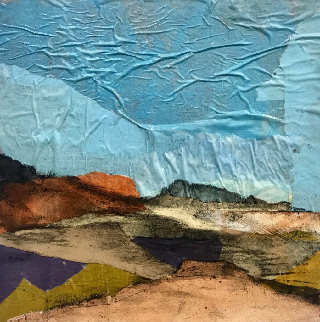Valley, by Amanda Borosavage, 2018, acrylic, paper, matte medium, and charcoal on panel