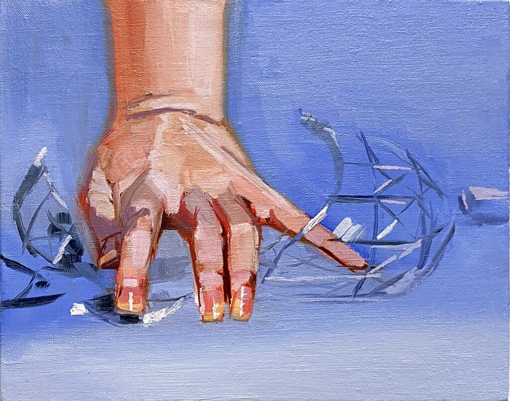 Glass Pinkie, by Sydney Bowers, 2020, oil on linen