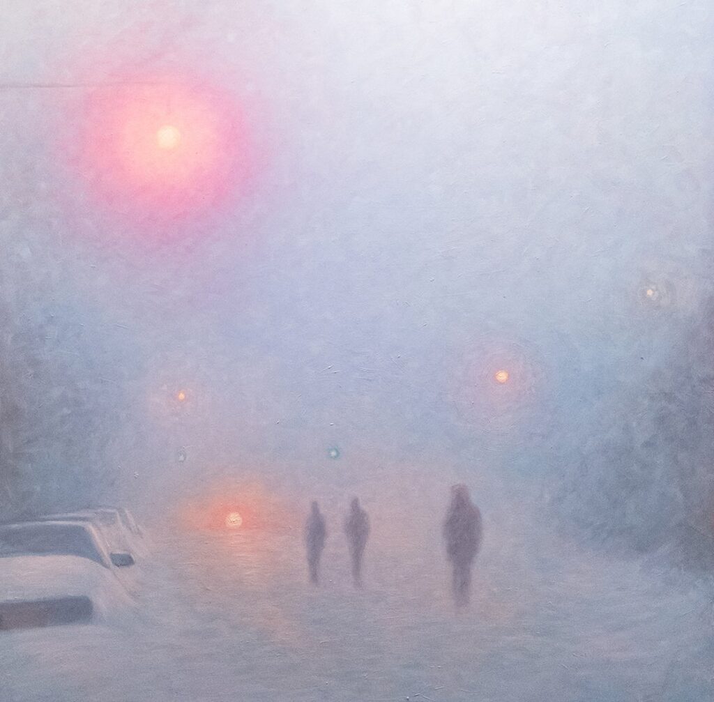 9th St, Walking Towards the Headlights, by Carrie-Ann Bracco, 2019, oil on panel