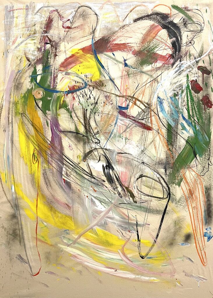The Mollusk, by João Brandão, 2021, acrylic, pastel, and spray paint on unprimed canvas