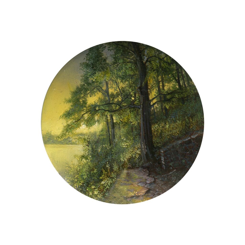 Cycling Guide to Lilliput #54, by Dina Brodsky, 2017, oil on copper, 2.8 inches diameter