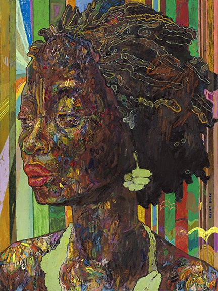 Tangerine, by Caley Buck, 2018, oil, oil pastel, and colored pencil on canvas